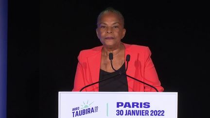 Sans surprise, elle est la grande gagnante de la Primaire populaire. Christiane Taubira appelle désormais à une union de la gauche.&nbsp; (CAPTURE ECRAN FRANCE 3)