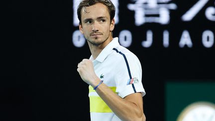 Le Russe Daniil Medvedev lors de la demi-finale de l'Open d'Australie contre Stefanos Tsitsipas, à Melbourne le 19 février 2021 (DAVID GRAY / AFP)