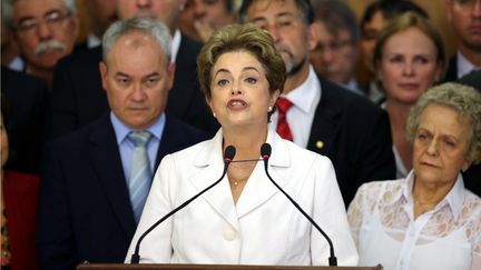 &nbsp; (Après le vote des sénateurs, jeudi, pour écarter Dilma Rousseff du pouvoir, la présidente a pris la parole pour dénoncer "un coup d'Etat" © reuters)