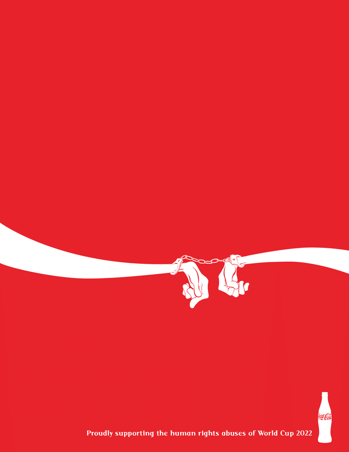 Le logo de Coca-Cola d&eacute;tourn&eacute; par les internautes pour d&eacute;noncer les conditions de travail sur les chantiers de la Coupe du monde 2022, sponsoris&eacute;s par la marque. (IMGUR.COM)