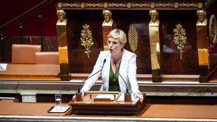 Clémentine Autain, députée LFI, à l'Assemblée nationale, en juillet 2023. (XOSE BOUZAS / HANS LUCAS)