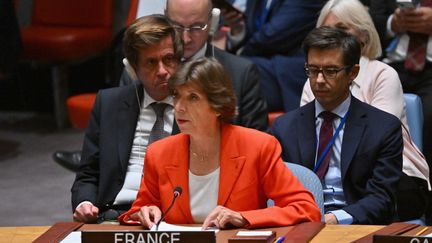 Foreign Minister Catherine Colonna speaks to the UN Security Council in New York on September 20, 2023. (ANGELA WEISS / AFP)