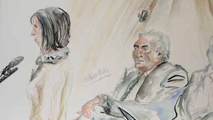 M., ex-prostitu&eacute;e et Dominique Strauss-Kahn, au tribunal correctionnel de Lille (Nord), mardi 10 f&eacute;vrier 2015.&nbsp; (ELISABETH DE POURQUERY / FRANCETV INFO)