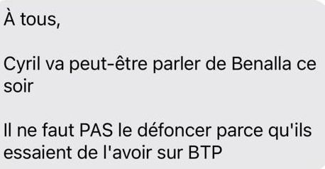 Capture d'écran d'un message de la production de "Touche pas à mon poste" aux chroniqueurs, que s'est procurée l'émission "Complément d'enquête". (FRANCE TELEVISIONS)