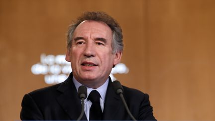 Le pr&eacute;sident du MoDem, Fran&ccedil;ois Bayrou, prononce un discours sur la moralisation de la vie politique, le 3 avril&nbsp;2013 &agrave; Paris.&nbsp; (KENZO TRIBOUILLARD / AFP)