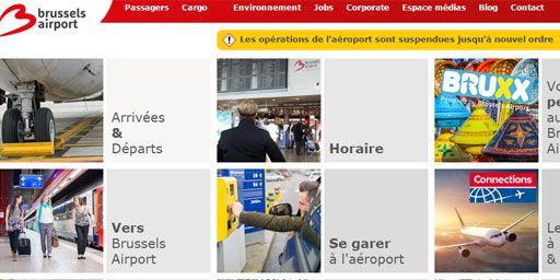 Site de l'aéroport de Bruxelles après les attentats: "les opérations de l'aéroport sont suspendues jusqu'à nouvel ordre". (brusselsairport)