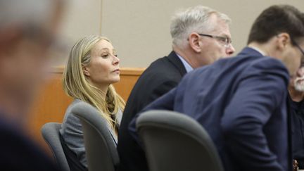 L'actrice Gwyneth Paltrow à son procès, jeudi 23 mars 2023, à Park City, Utah (ouest des Etats-Unis), où elle est accusée d'avoir percuté un skieur en 2016. (JEFF SWINGER/AP/SIPA / SIPA)