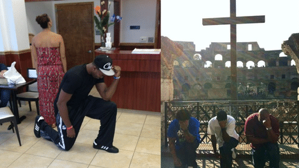 Une star de la NBA, Dwayne Howard, et un joueur de baseball qui faisait du tourisme en Europe, Dexter Fowler, ont publi&eacute; sur leur compte Twitter, des photos de tebowing dans des lieux publics.&nbsp; (@dfowler24 et @dwaynehoward sur Twitter)