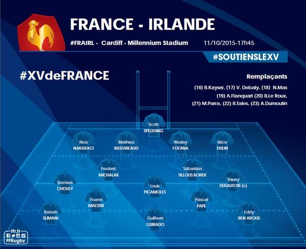 &nbsp; (la composition du XV de France face à l'Irlande © FFR)