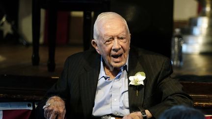 L'ex-président des Etats-Unis Jimmy Carter lors d'une réception à Plains (Etats-Unis), le 10 juillet 2021. (JOHN BAZEMORE/AP/SIPA / AP ASSOCIATED PRESS / SIPA)