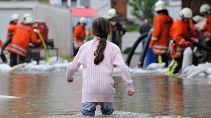 Une fillette tente de se frayer un chemin &agrave;&nbsp;Veringenstadt, dans le sud de l'Allemagne, le 1er juin 2013. (FELIX KÄSTLE / AFP)