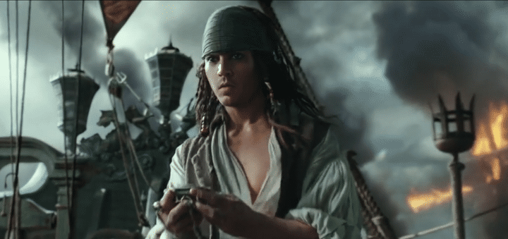 Jack Sparrow rajeuni numériquement dans "Pirate des Caraïbes 5 : La Vengeance de Salazar".
 (Capture d&#039;écran de la bande-annonce)