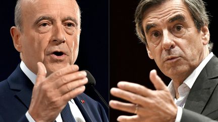 Alain Juppé et François Fillon, candidats à la primaire à droite, dont le second tour est organisé le 27 novembre 2016. (LOIC VENANCE / AFP)