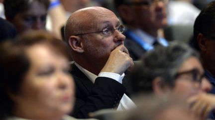 Bernard Laporte lors de l'Assemblée générale de la Fédération française de rugby en juillet 2016. (GAIZKA IROZ / AFP)