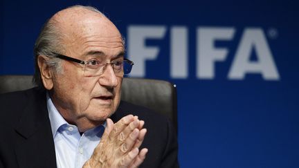 Le pr&eacute;sident de la Fifa, Sepp Blatter, lors d'une conf&eacute;rence de presse &agrave; Zurich (Suisse), le 26 septembre 2014. (MAXPPP)