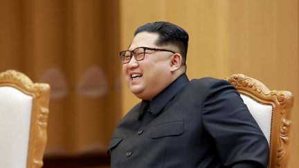 Kim Jong-un, le 3 mai 2018 à Pyongyang (Corée du Nord).&nbsp; (KCNA VIA KNS / AFP)