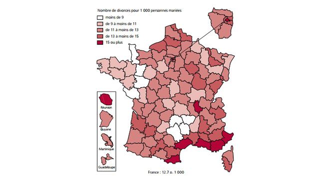 &nbsp; (Carte de la divortialité en France © Ined)