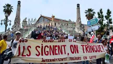 Une manifestation d'intermittents du spectacle, le 16 juin 2014 &agrave; Marseille. (GEORGES ROBERT / CITIZENSIDE.COM / AFP)