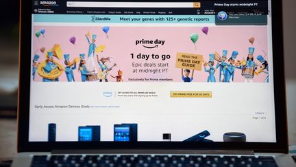 La page web d'Amazon.com annonce le Prime Day, un événement promotionnel, le 14 juillet 2019.&nbsp; (PAUL HENNESSY / NURPHOTO  / AFP)