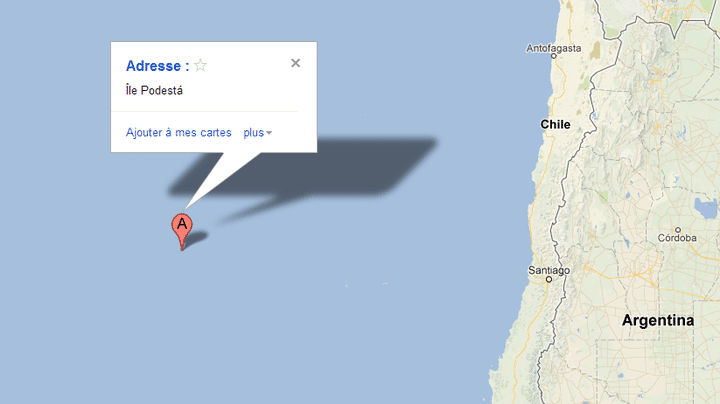 L'&icirc;le de Podesta est indiqu&eacute; par Google Maps tandis que rien n'atteste r&eacute;&eacute;llement de son existence.&nbsp; (CAPTURE D'ECRAN GOOGLE MAPS / FTVI)