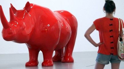 &quot;Le rhinocéros rouge&quot; grandeur nature de Xavier Veilhan à l&#039;exposition extra large de Monaco
 (JEAN-CHRISTOPHE MAGNENET / AFP)