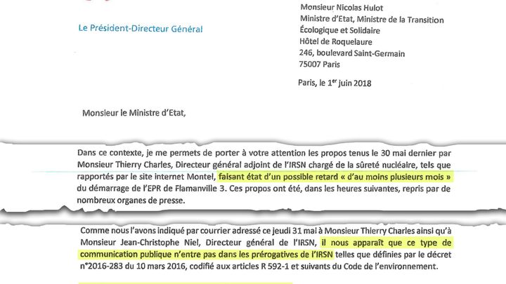 Courrier du PDG d’EDF au ministre de l’Environnement se plaignant des propos tenus par le directeur adjoint de l’IRSN dans la presse. (CELLULE INVESTIGATION DE RADIO FRANCE)