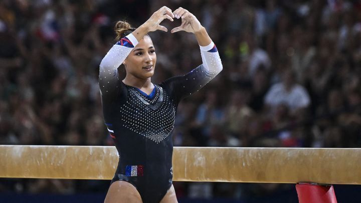 Marine Boyer lors des Internationaux de France de gymnastique, à Paris, le 17 septembre 2023. (KEMPINAIRE STEPHANE / KMSP / AFP)