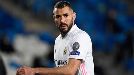 L'attaquant Karim Benzema lors d'un match entre Real Madrid et&nbsp;Borussia Moenchengladbach à Madrid le 9 décembre 2020. (PIERRE-PHILIPPE MARCOU / AFP)