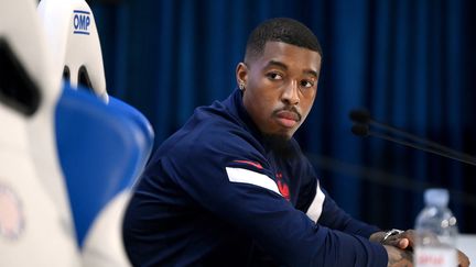 Presnel Kimpembe&nbsp;en conférence de presse à la veille de Croatie-France, le 5 juin (FRANCK FIFE / AFP)