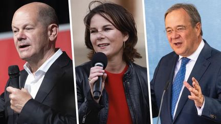 Pour accéder à la chancellerie, trois favoris, Olaf Scholz, Annalena Baerbock et Armin Laschet, font face à trois adversaires.&nbsp; (AFP / Malte Ossowski / Sven Simo, Odd Andersen, Philipp Von Ditfurth)