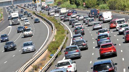 Gros embouteillage, le 13 août 2016, sur l'A9, à hauteur de Saint-Jean-de-Védas (Hérault).&nbsp; (MAXPPP)