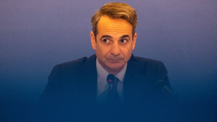 Greek Prime Minister Kyriakos Mitsotakis during a press conference in Athens (Greece), January 23, 2023. (MARTIN BERTRAND / HANS LUCAS / AFP)