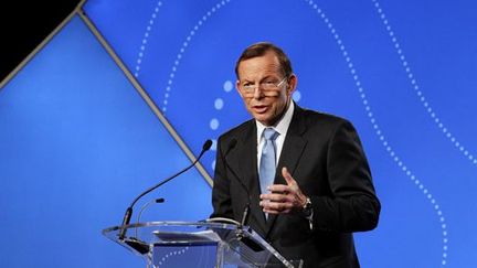 Le premier ministre conservateur australien,Tony Abbott, prononçant un discours à Sydney le 17 juillet 2014. (Reuters - Lisa Maree Williams - Pool)