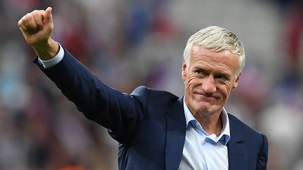 Didier Deschamps à l'issue&nbsp;de la victoire de l'équipe de France face à l'Angleterre, le 13 juin 2017 au Stade de France, à Saint-Denis. (FRANCK FIFE / AFP)