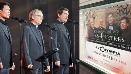 "Les Prêtres" et l'affiche de leur spectacle dans le métro parisien
 (PHOTOPQR/VOIX DU NORD/Nicolas André - Photo Twitter/Jean Michel di Falco)