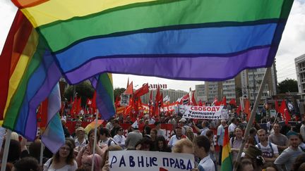 Manifestation en faveur des droits des homosexuels,&nbsp;&agrave; Moscou (Russie), le 12 juin 2013. (MAXIM SHEMETOV / REUTERS)