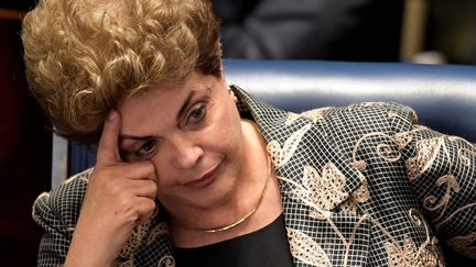 La présidente brésilienne Dilma Rousseff lors de son procès en destitution, le 29 août 2016&nbsp;à Brasilia. (EVARISTO SA / AFP)