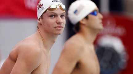 Léon Marchand, lors de la TYR Pro Swim Series à San Antonio, le 12 avril 2024, au Texas.  (SARAH STIER/GETTY IMAGES AMÉRIQUE DU NORD)