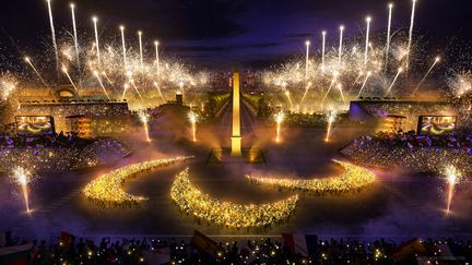 Une illustration publiée par le Comité olympique de Paris 2024 montrant la cérémonie d'ouverture des Jeux paralympiques de Paris, le 28 août 2024, place de la Concorde. (HANDOUT / PARIS 2024)