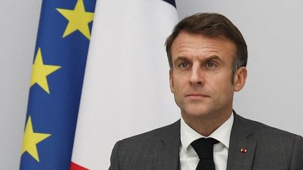 Le président de la République Emmanuel Macron, lors du G20 virtuel, le 22 novembre 2023. (MOHAMMED BADRA / POOL)