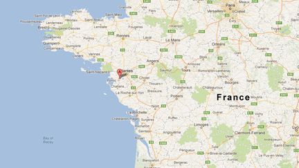 Le drame s'est produit &agrave; Sainte-Pazanne, pr&egrave;s de Nantes (Loire-Atlantique), signal&eacute; par un A sur cette capture d'&eacute;cran de Google Maps. (FRANCETV INFO)