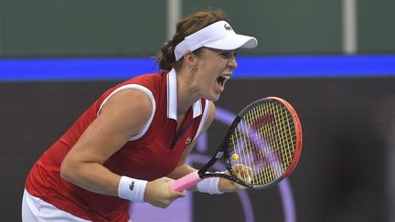 La Russe Anastasia Pavlyuchenkova lors des demi-finales de la dernière Billie Jean King Cup (anciennement Fed Cup), le 5 novembre 2021 face aux Etats-Unis. (MICHAL CIZEK / AFP)