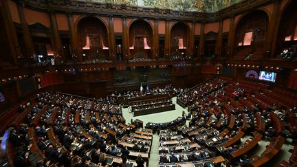 La&nbsp;Chambre des députés italienne, le 14 octobre 2022. (ALBERTO PIZZOLI / AFP)