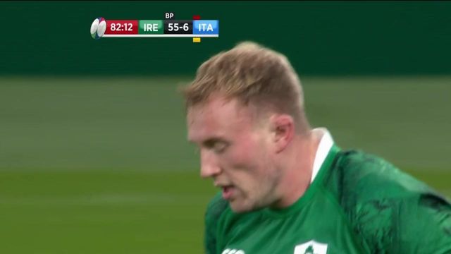 Affamée, l'Irlande achève cette rencontre sur un 9ème essai. C'est Treadwell qui vient aplatir pour le XV du Trèfle, Sexton transforme, ça fait donc 57-6, score final pour les Irlandais qui viennent prendre la deuxième place du classement dans le Tournoi !