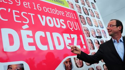 Le candidat PS &agrave; la pr&eacute;sidentielle, Fran&ccedil;ois Hollande, le 27 ao&ucirc;t 2011 &agrave; La Rochelle (Charente-Maritime).&nbsp; (JULIEN MUGUET /&nbsp;IP3 PRESS / MAXPPP)