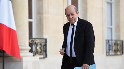 Le ministre de la Défense Jean-Yves Le Drian sur le perron de l'Elysée, dimanche 15 novembre 2015. (STEPHANE DE SAKUTIN / AFP)