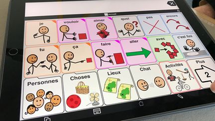 L'application Proloquo2Go permet de s'exprimer en cliquant sur des mots. Le logiciel construit ensuite les phrases automatiquement.&nbsp; (JC)