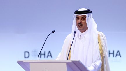 L'émir du Qatar,&nbsp;Sheikh Tamim bin Hamad al-Thani à Doha, le 14 décembre 2019.&nbsp; (MUSTAFA ABUMUNES / AFP)