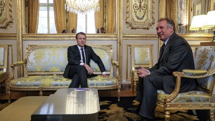 Emmanuel Macron et François Bayrou, le 21 novembre 2019.&nbsp; (LUDOVIC MARIN / AFp)