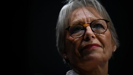 Anne Savinel-Barras, présidente d’Amnesty International France, le 12 octobre 2024. (LOU BENOIST / AFP)